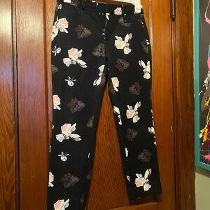 Banana Republic Floral Print Black Pants 4S